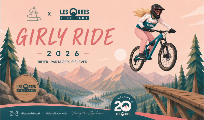 Identité visuelle Girly Ride sur un paysage alpin