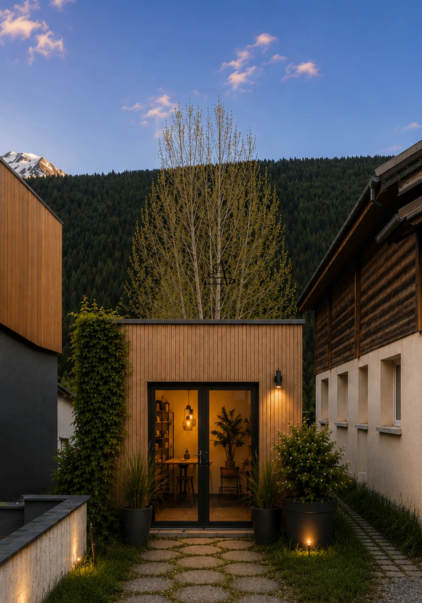Extérieur de l'atelier Clem Altitude Studio au crépuscule — La Salle-les-Alpes, Serre Chevalier