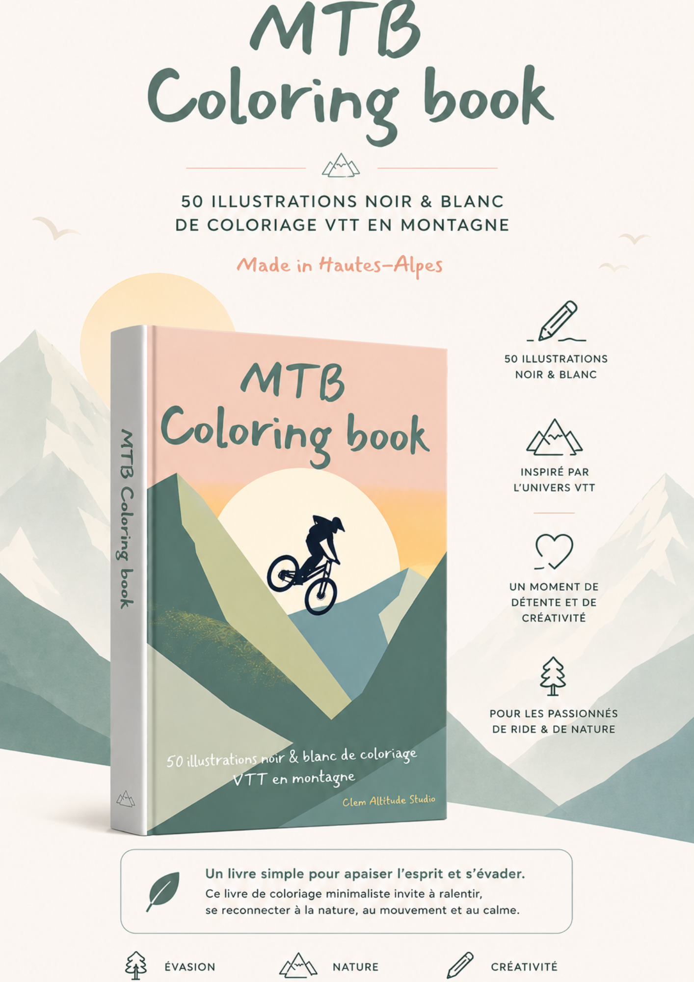 MTB Coloring Book — livre alpin illustré par Clem Altitude Studio