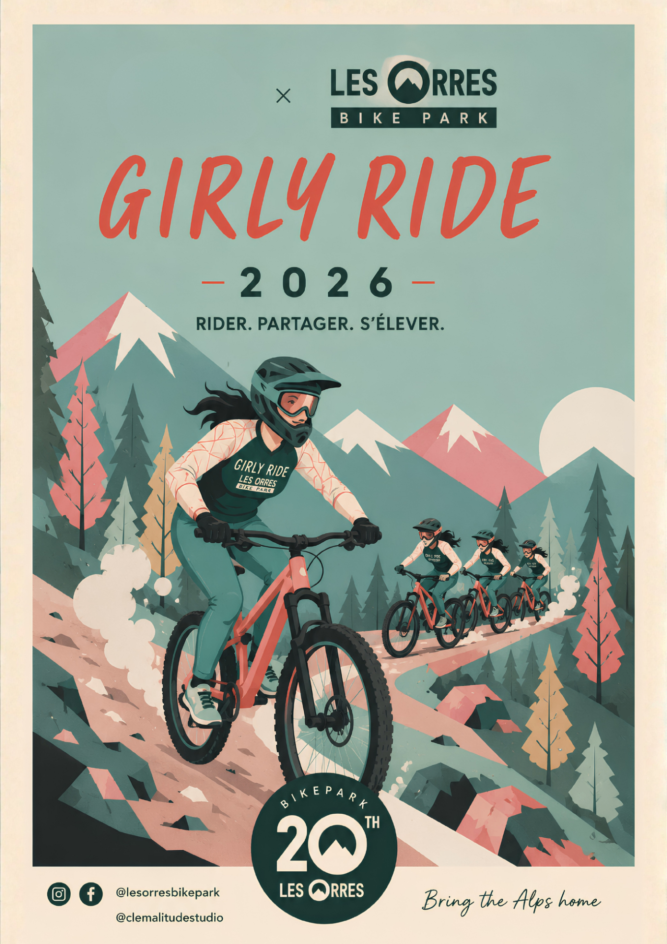 Affiche Girly Ride 2026 aux couleurs alpines teal et corail