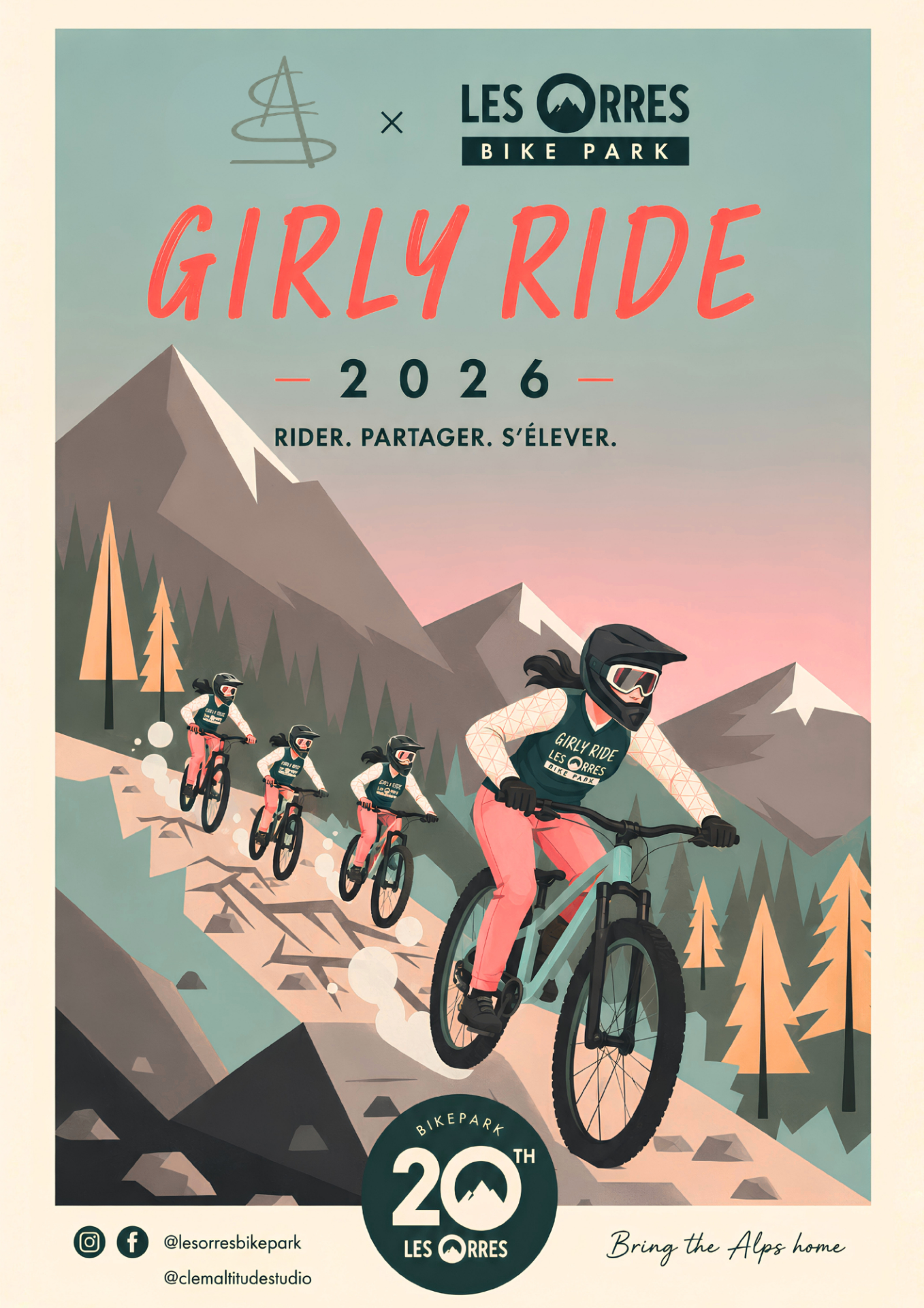 Affiche Girly Ride 2026 avec quatre ridères VTT